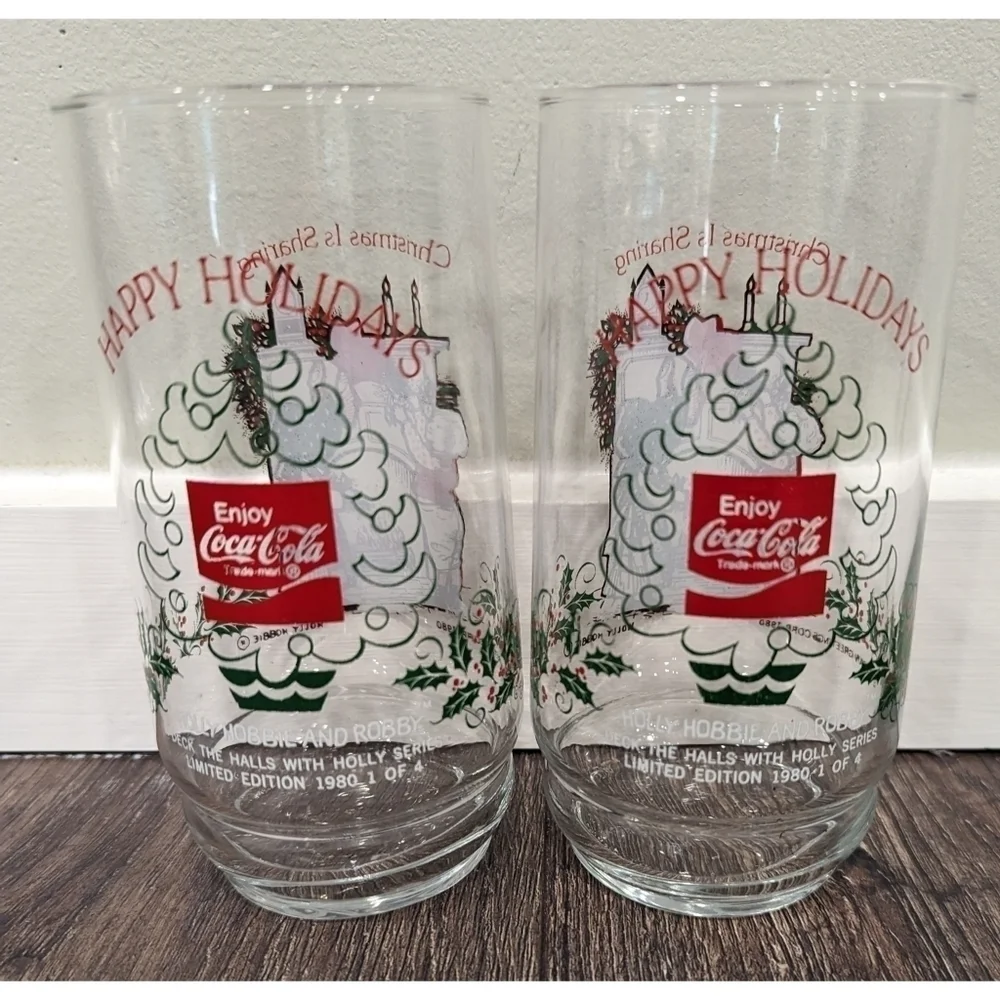 Vintage 1980 Holly Hobbie Christmas Deck the Halls Set of Two Glasses